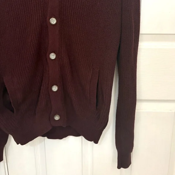 Sun + Stone Men’s Ribbed Button Down Cardigan with Shawl Collar in Plum - Picture 7 of 8